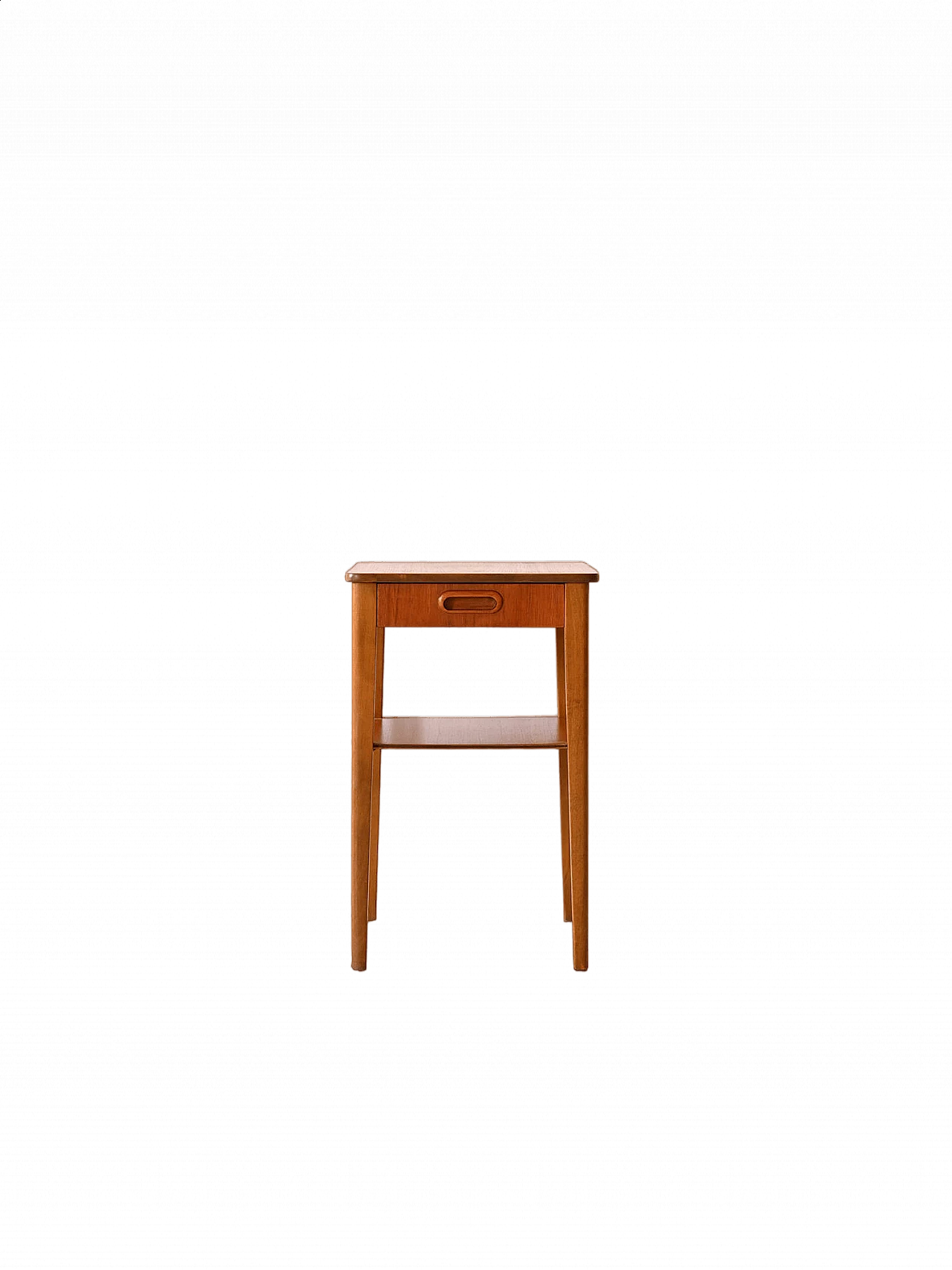 Scandinavian teak bedside table with drawer and double shelf, 1960s 11