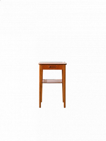 Scandinavian teak bedside table with drawer and double shelf, 1960s