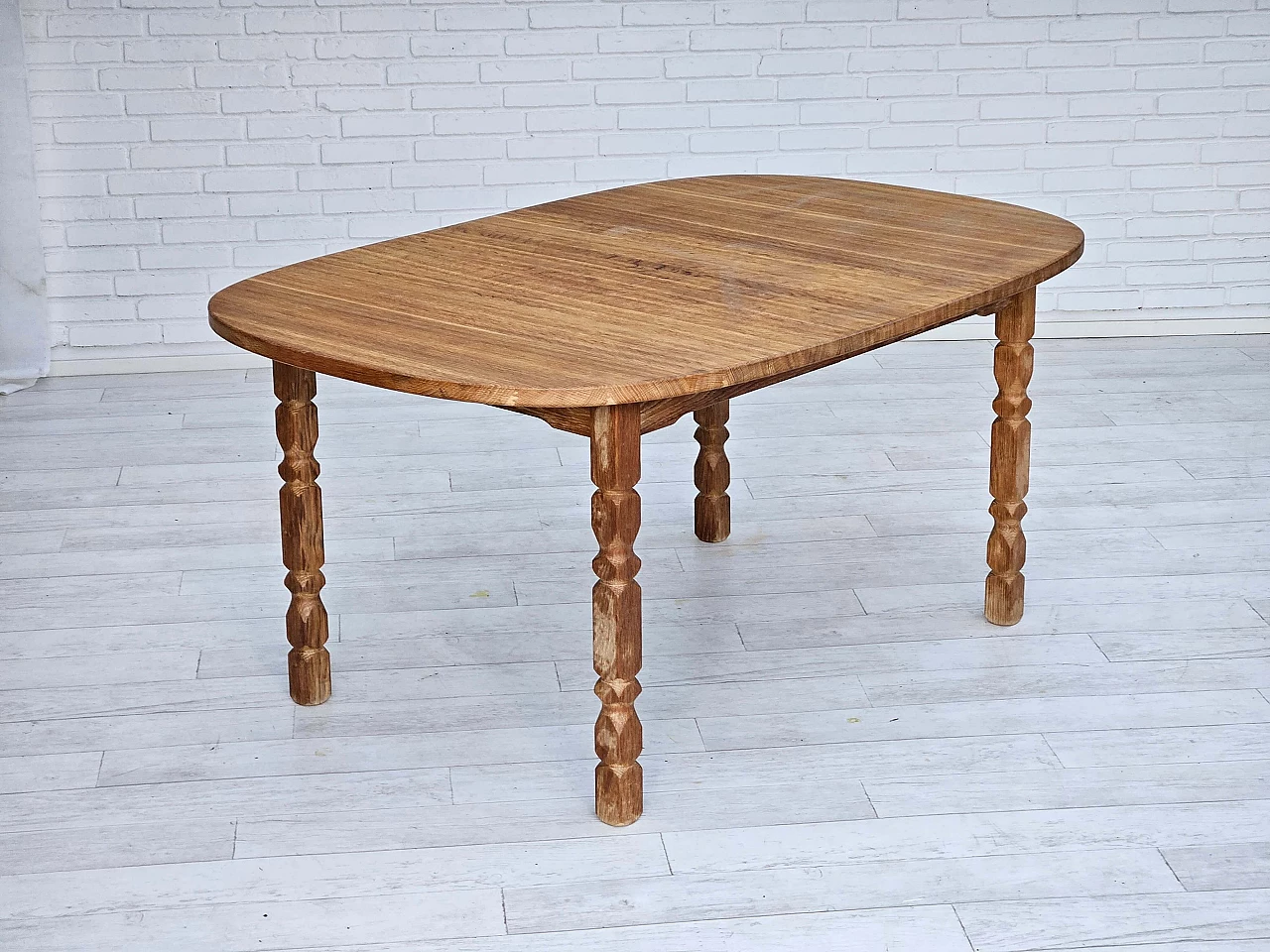 Danish oval solid oak table, 1970s 4