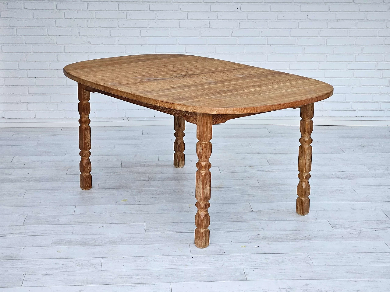 Danish oval solid oak table, 1970s 11
