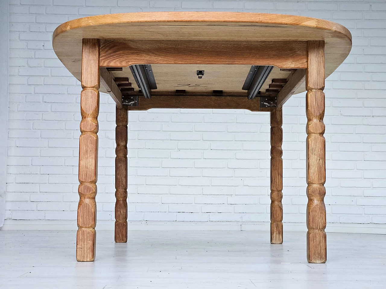 Danish oval solid oak table, 1970s 13