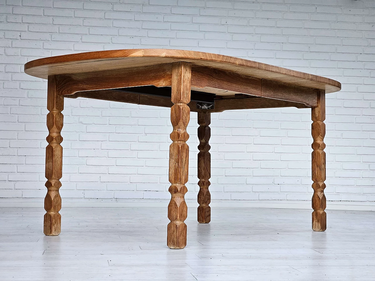 Danish oval solid oak table, 1970s 14