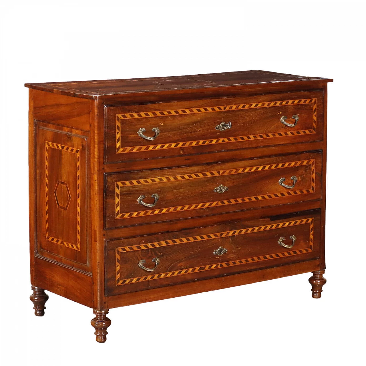 Neoclassical walnut canterano with maple inlays, 18th century 1