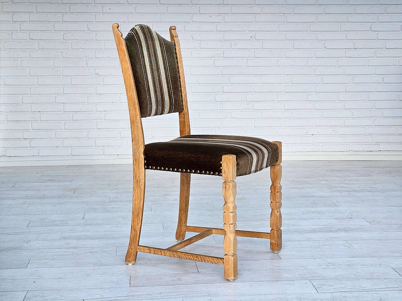 6 Danish oak and velour dining chairs, 1970s 4
