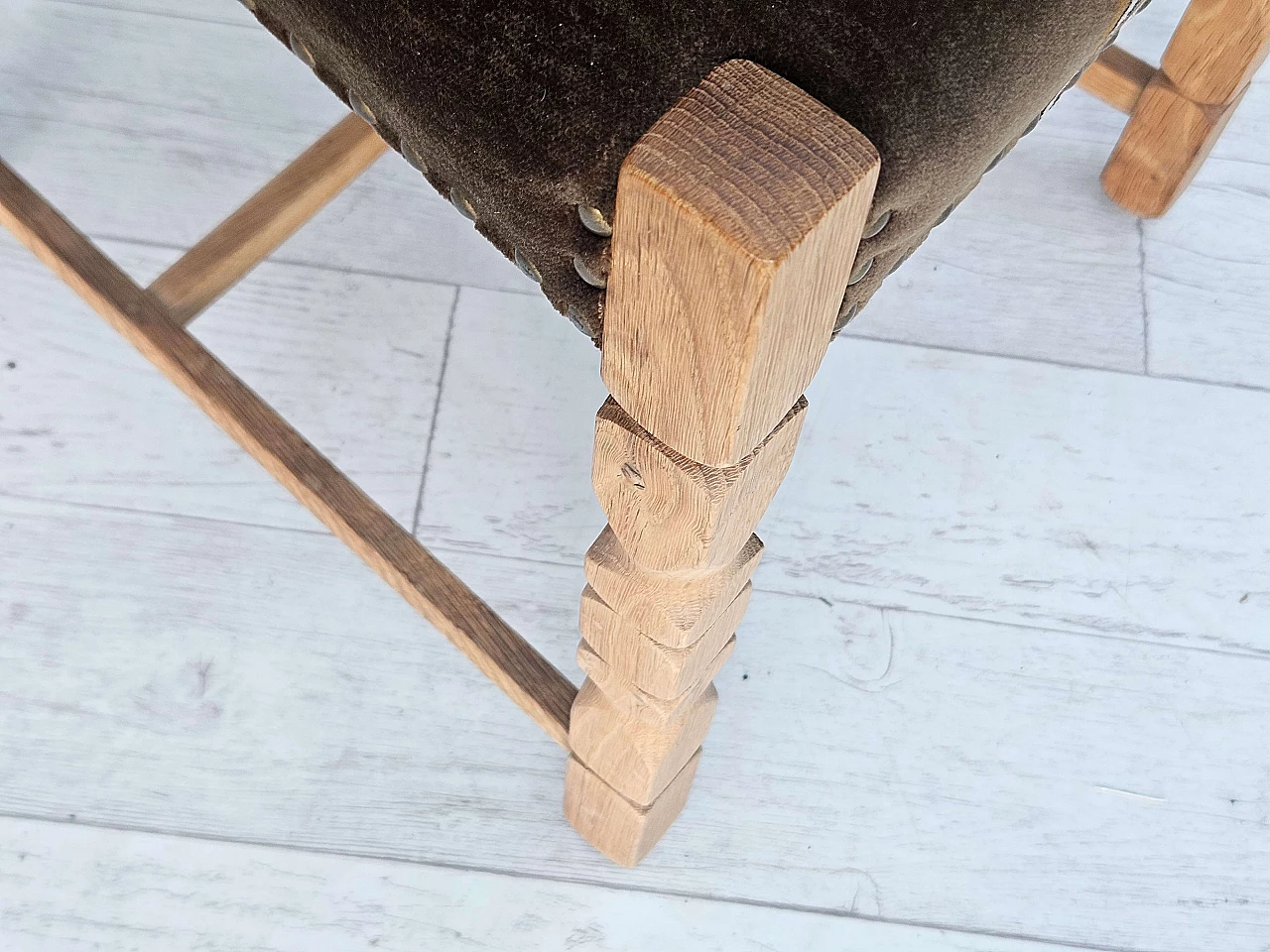 6 Sedie da pranzo danesi in quercia e velour, anni '70 8