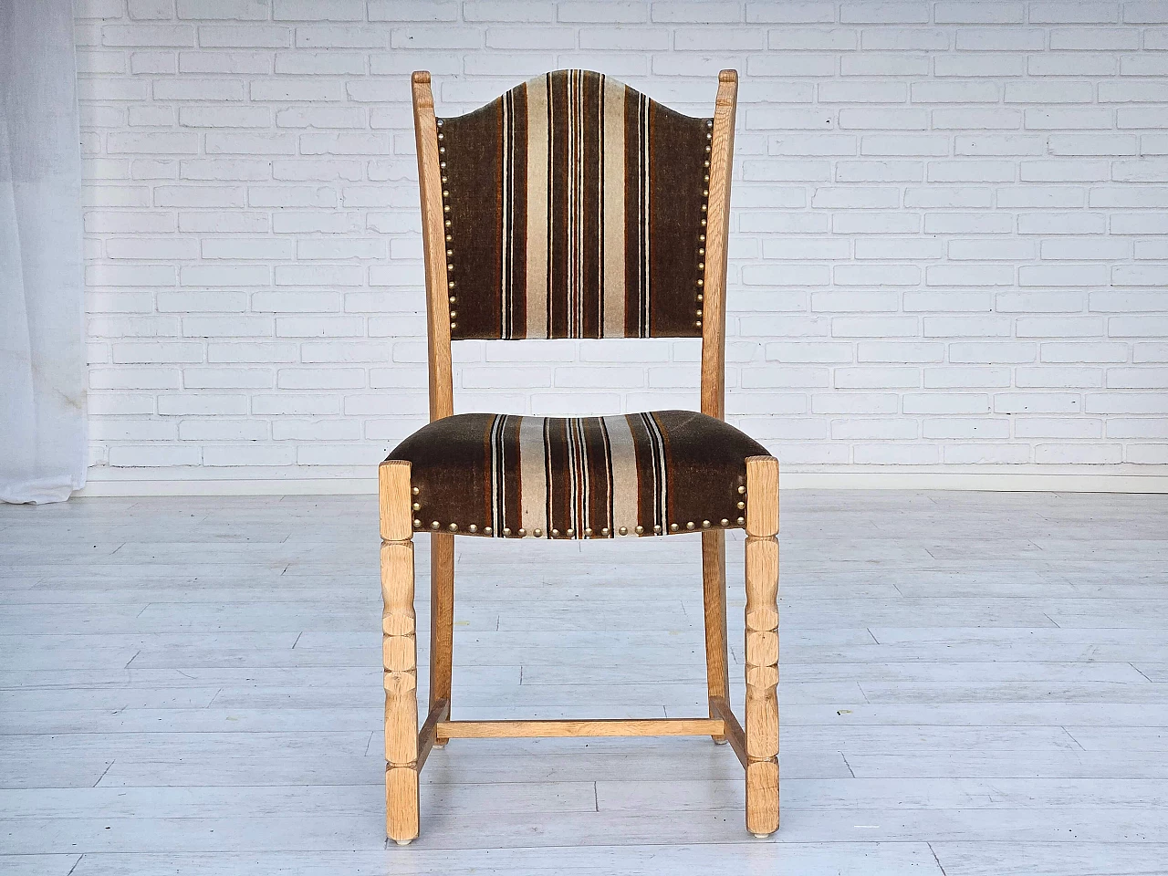 6 Danish oak and velour dining chairs, 1970s 9