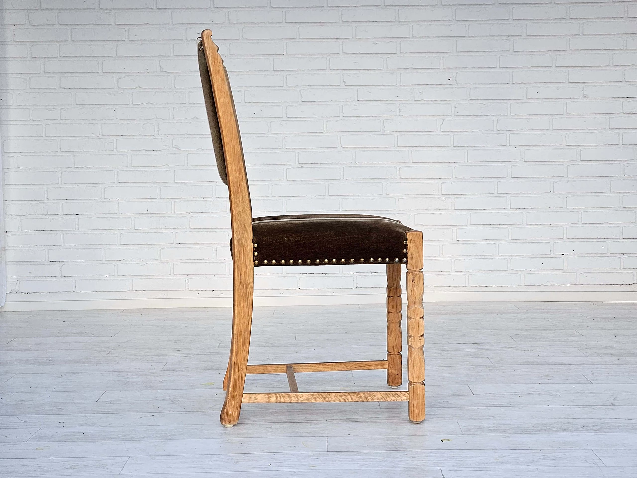 6 Danish oak and velour dining chairs, 1970s 10