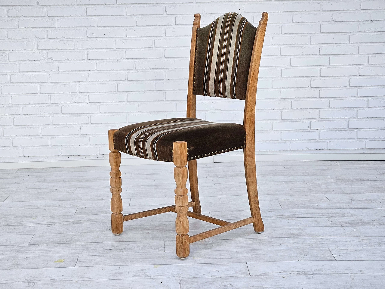 6 Danish oak and velour dining chairs, 1970s 15