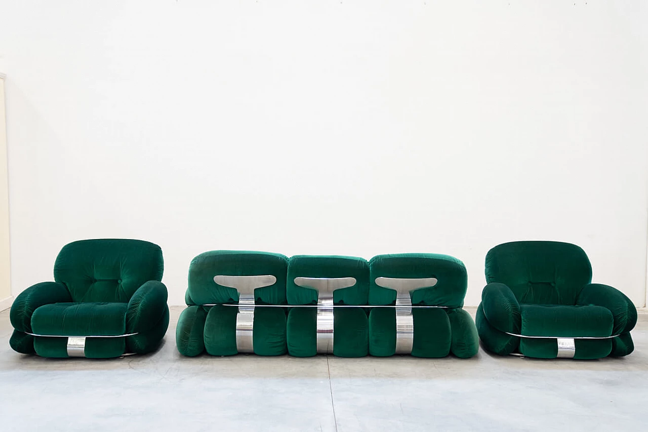 Pair of Okay armchairs and three-seater sofa by Adriano Piazzesi for 3D, 1970s 8