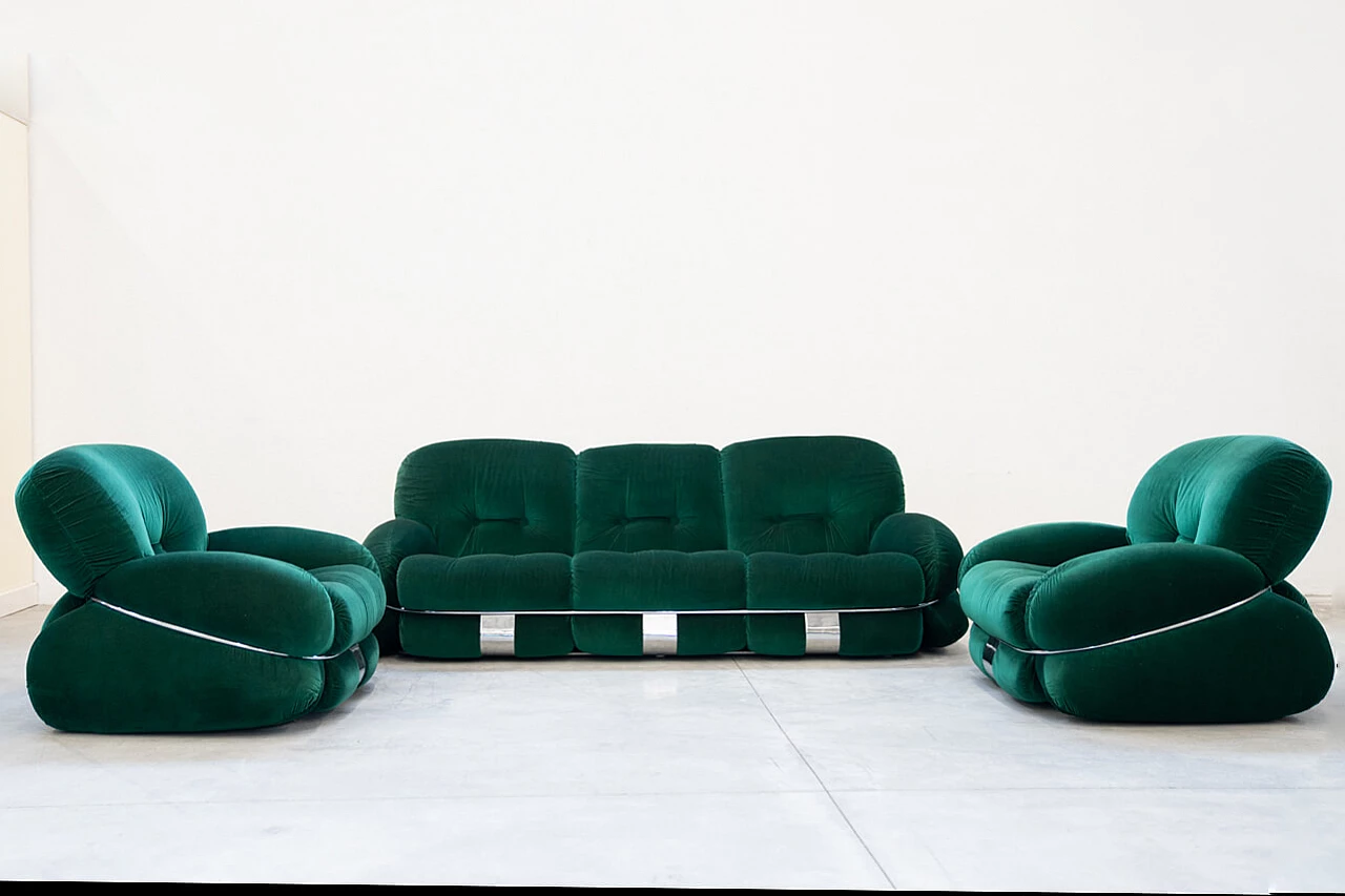 Pair of Okay armchairs and three-seater sofa by Adriano Piazzesi for 3D, 1970s 9