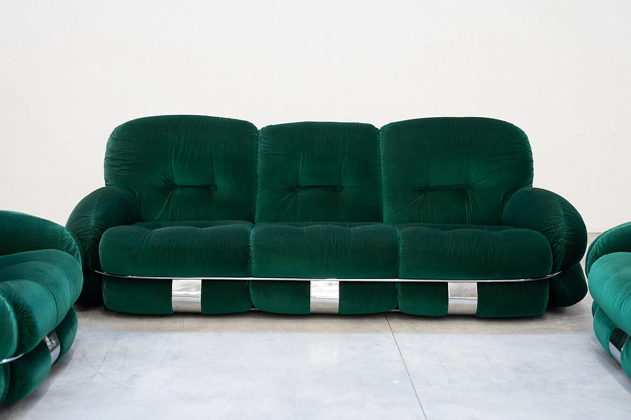 Pair of Okay armchairs and three-seater sofa by Adriano Piazzesi for 3D, 1970s 11
