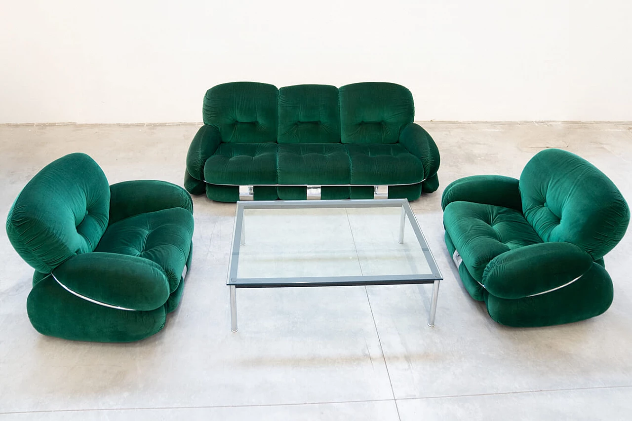 Pair of Okay armchairs and three-seater sofa by Adriano Piazzesi for 3D, 1970s 19