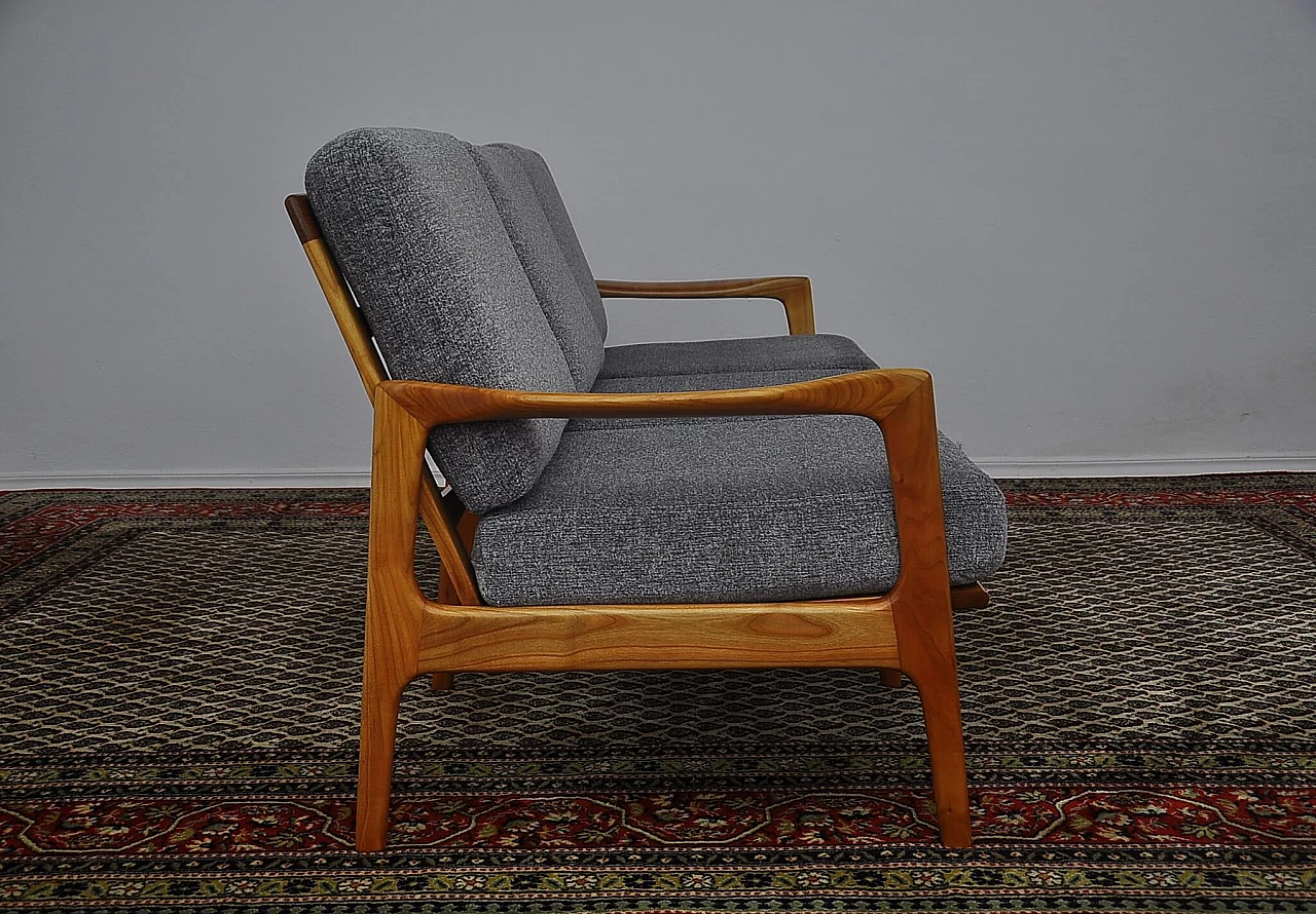 Cherry wood and gray chenille fabric sofa, 1960s 5