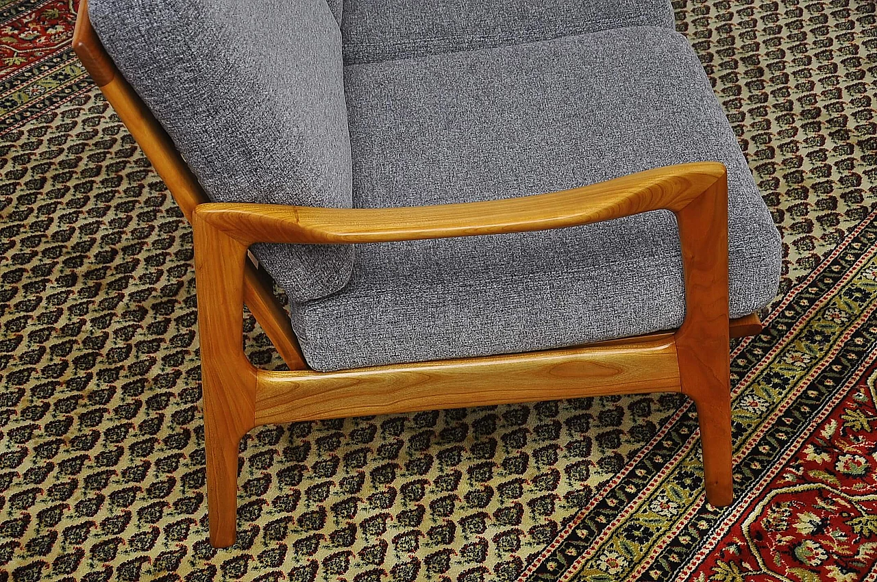 Cherry wood and gray chenille fabric sofa, 1960s 6