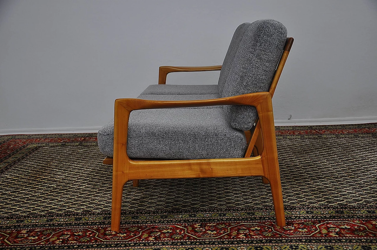 Cherry wood and gray chenille fabric sofa, 1960s 8