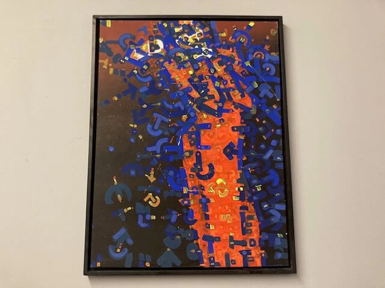 Abstract contemporary art painting, polychrome enamel on canvas, 2000s 1