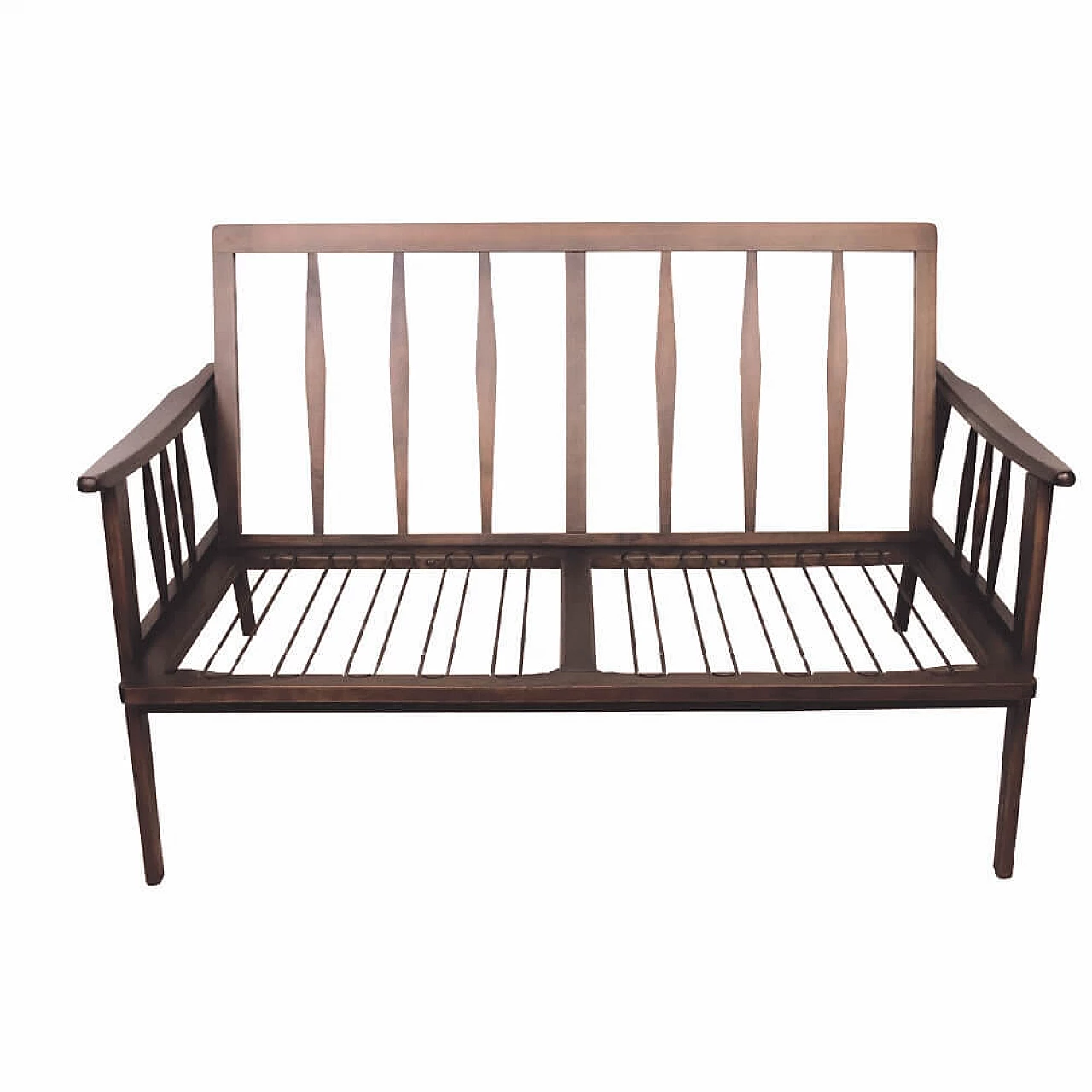 Two-seater wood and multicolored checkered fabric sofa, 1960s 6