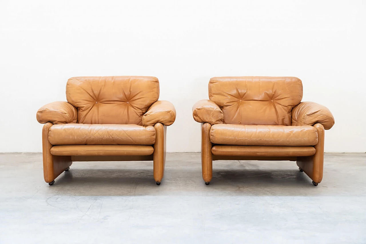 Pair of Coronado armchairs with poufs by Afra and Tobia Scarpa for B&B Italia, 1970s 1