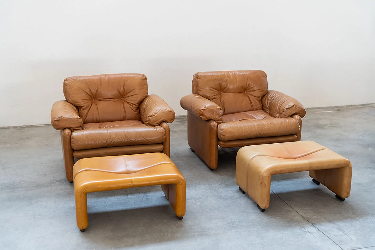 Pair of Coronado armchairs with poufs by Afra and Tobia Scarpa for B&B Italia, 1970s 22