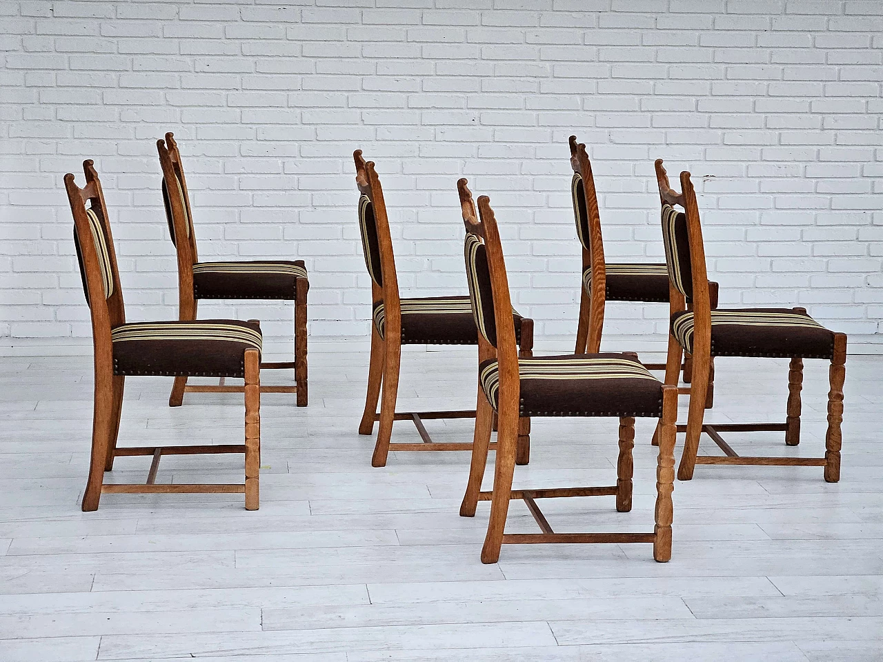 6 Danish chairs in oak and brown wool, 1970s 3