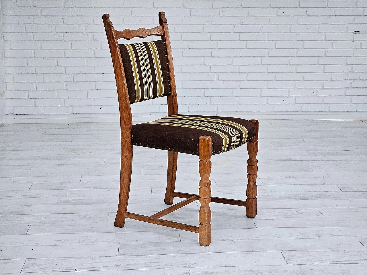 6 Danish chairs in oak and brown wool, 1970s 4