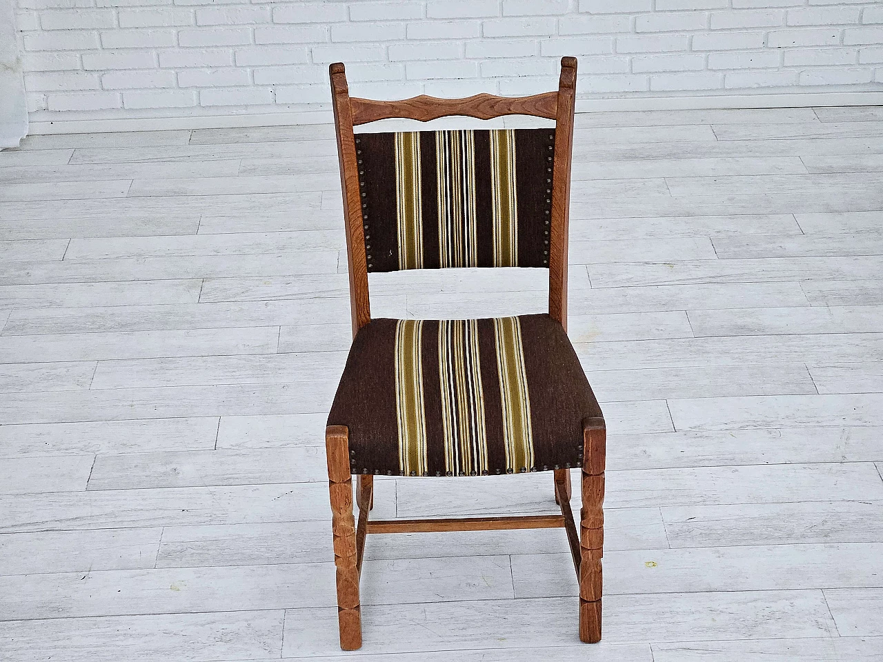 6 Danish chairs in oak and brown wool, 1970s 12
