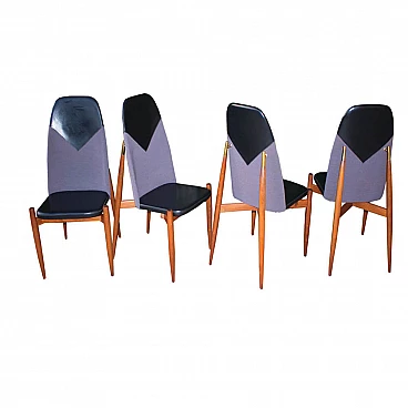 4 Sedie in legno, ecopelle e tessuto di Miroslav Navratil, anni '60