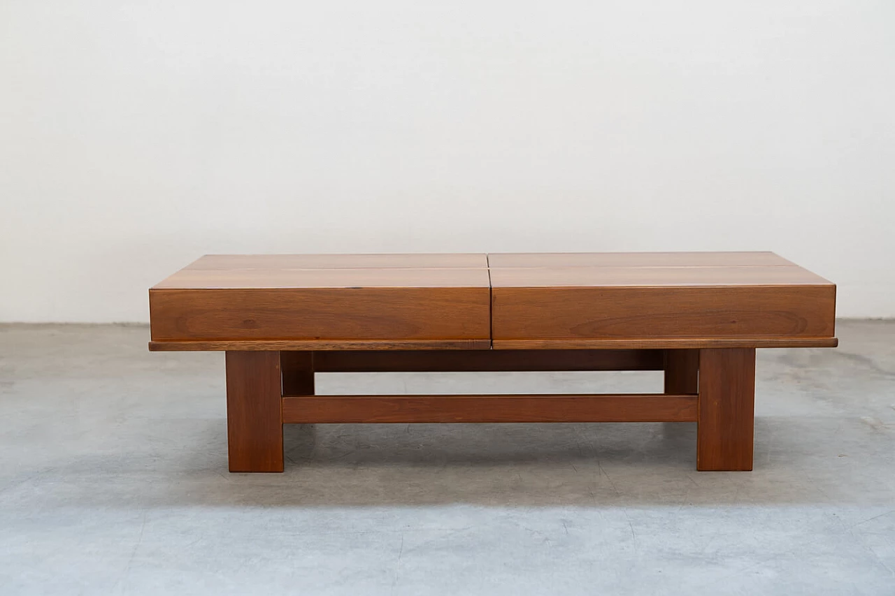 Walnut coffee table with compartment by Giovanni Michelucci, 1970s 1