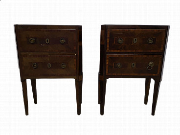 Pair of Louis XVI bedside tables in orange wood, Rio rosewood and occhetted maple, late 18th century