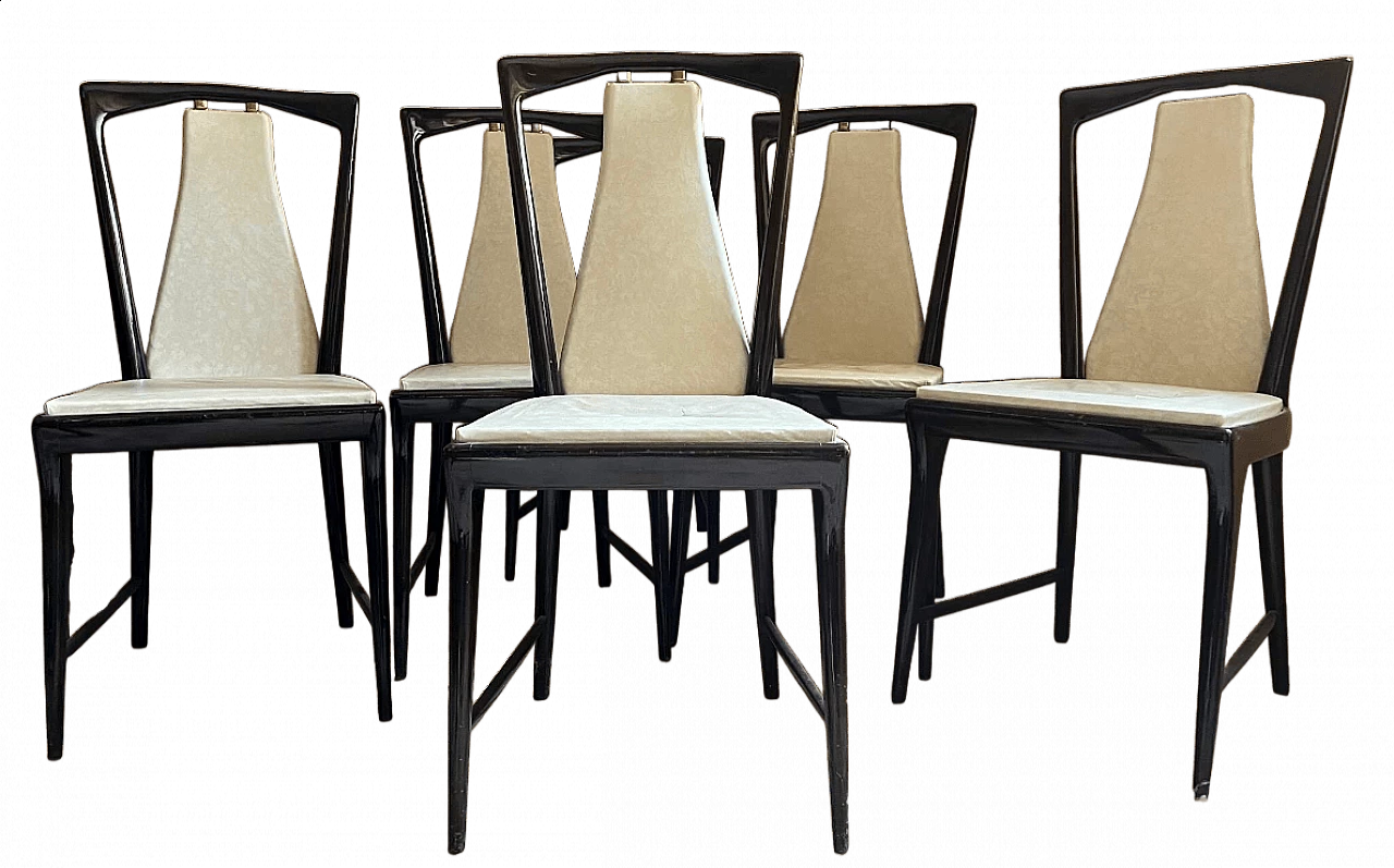 6 Sedie da pranzo in legno lucido attribuibili ad Osvaldo Borsani, anni '50 8