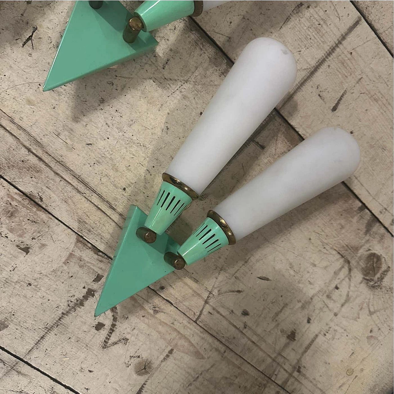 Green painted metal wall sconce in the Arredoluce style, 1960s 7