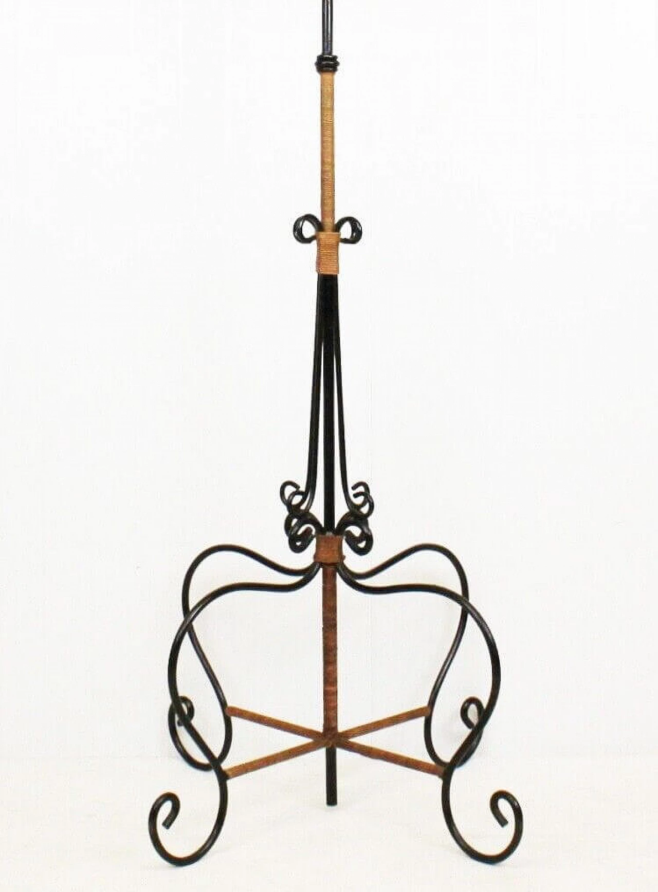 Appendiabiti da terra in ferro battuto e rattan, anni '60 2