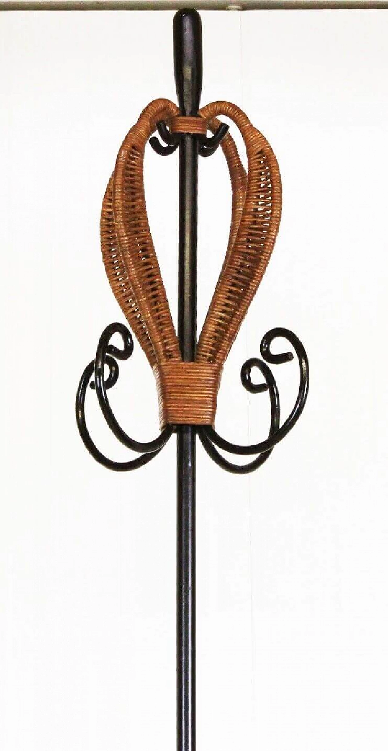 Appendiabiti da terra in ferro battuto e rattan, anni '60 3