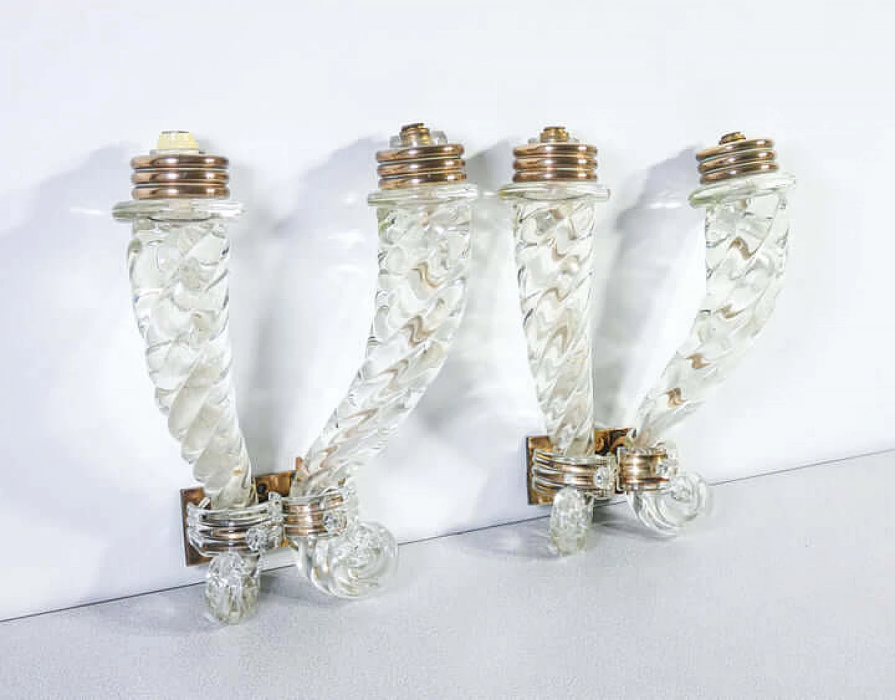 Coppia di applique in vetro soffiato e bronzo di Barovier, inizio '900 1