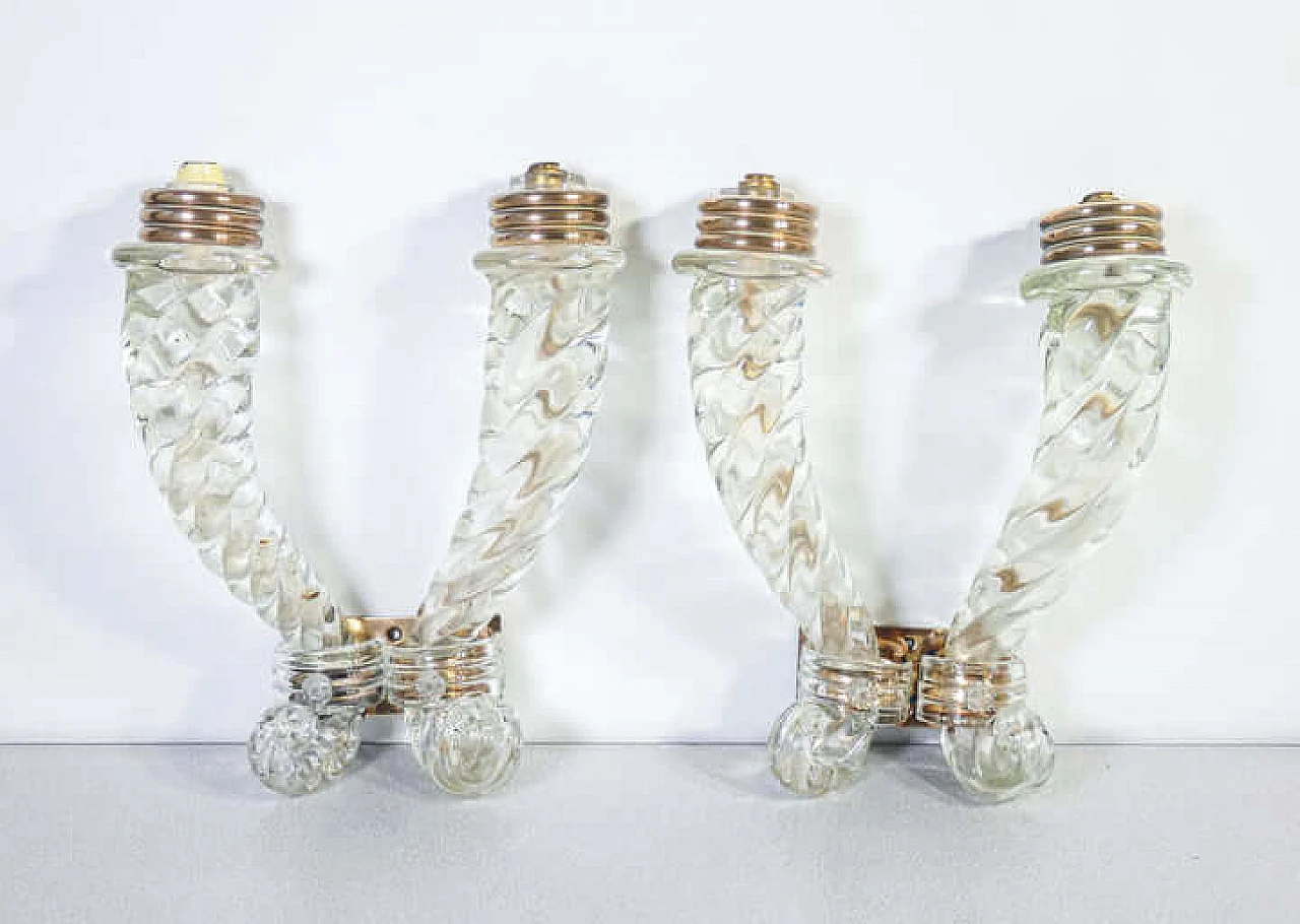 Coppia di applique in vetro soffiato e bronzo di Barovier, inizio '900 2