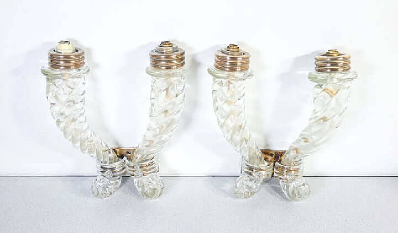 Coppia di applique in vetro soffiato e bronzo di Barovier, inizio '900 5