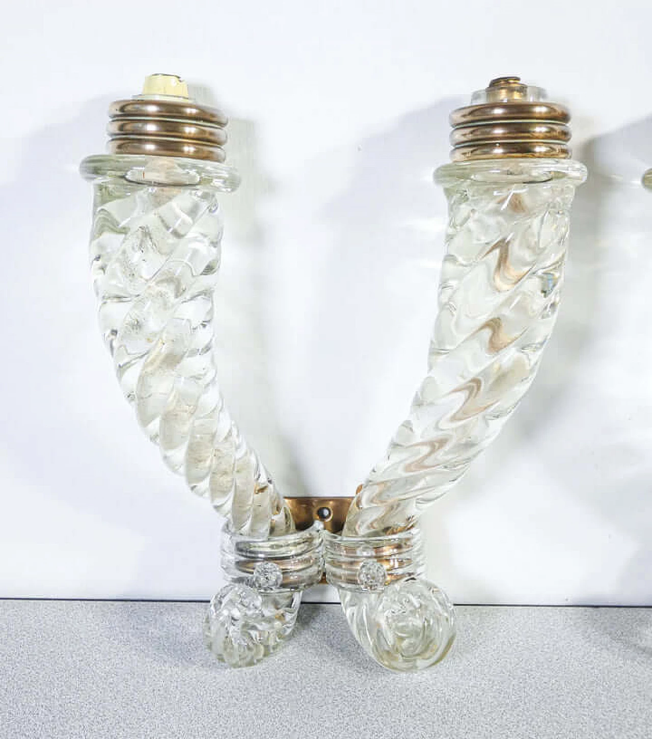 Pair of blown glass and bronze wall lights by Barovier, early 20th century 6