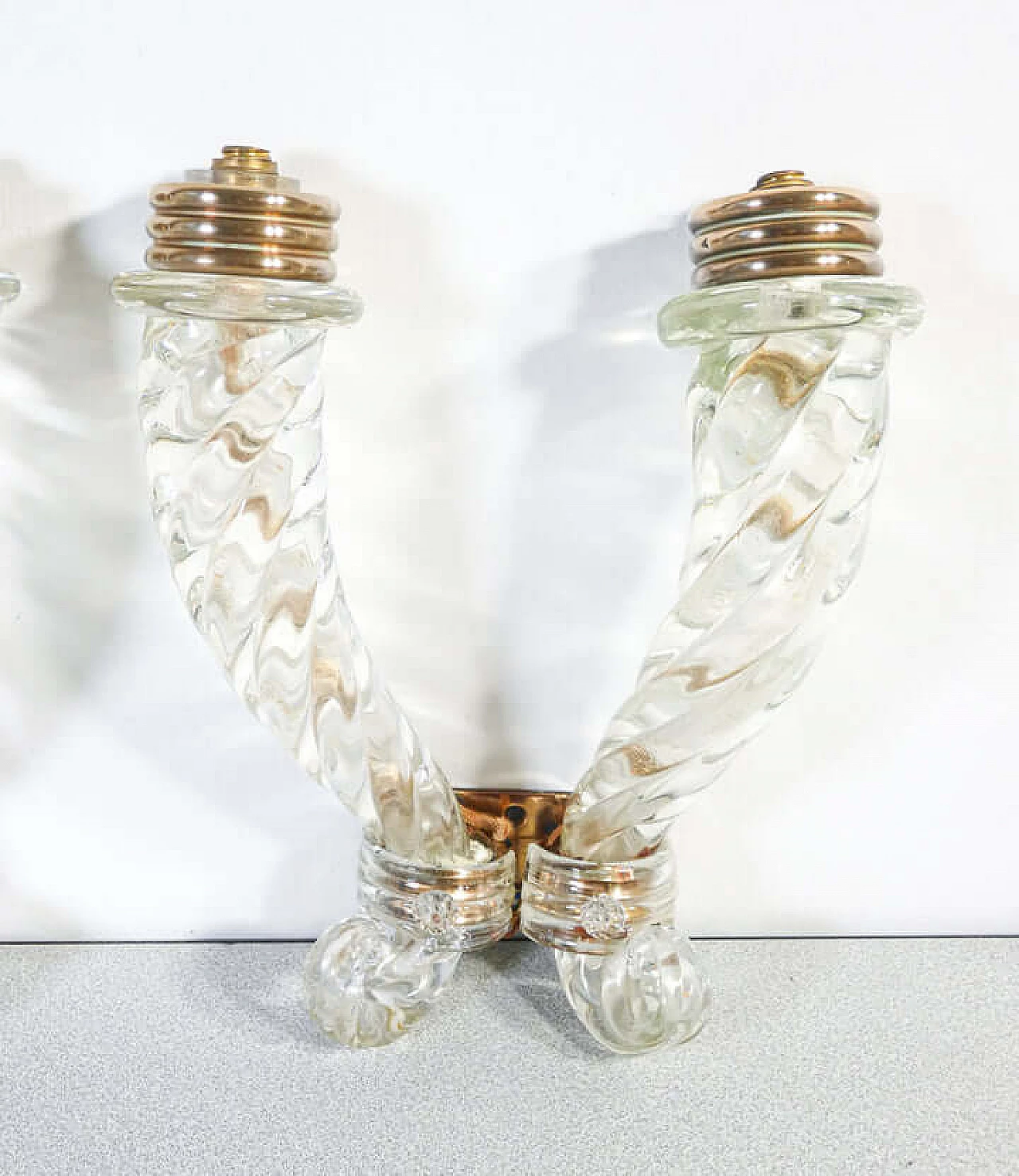 Pair of blown glass and bronze wall lights by Barovier, early 20th century 7