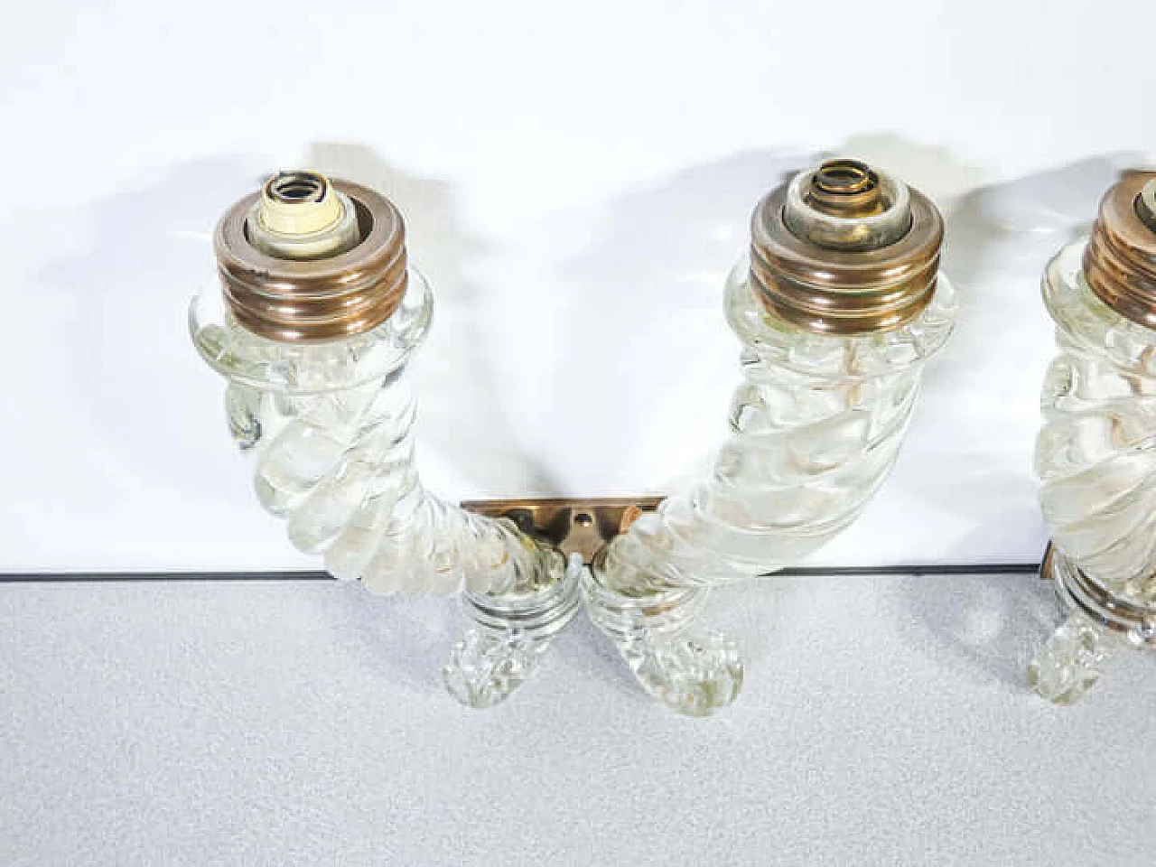 Pair of blown glass and bronze wall lights by Barovier, early 20th century 8