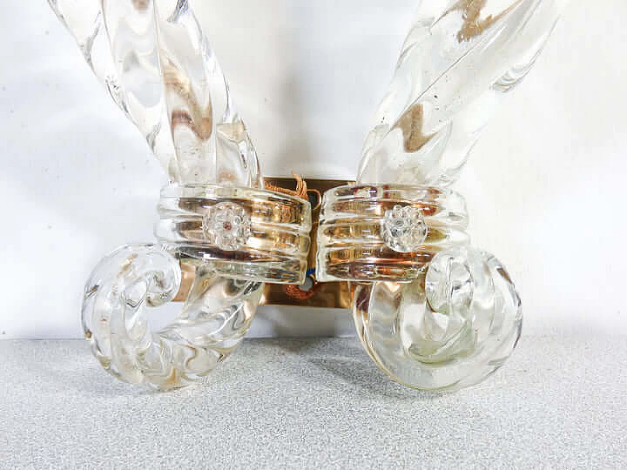 Coppia di applique in vetro soffiato e bronzo di Barovier, inizio '900 11