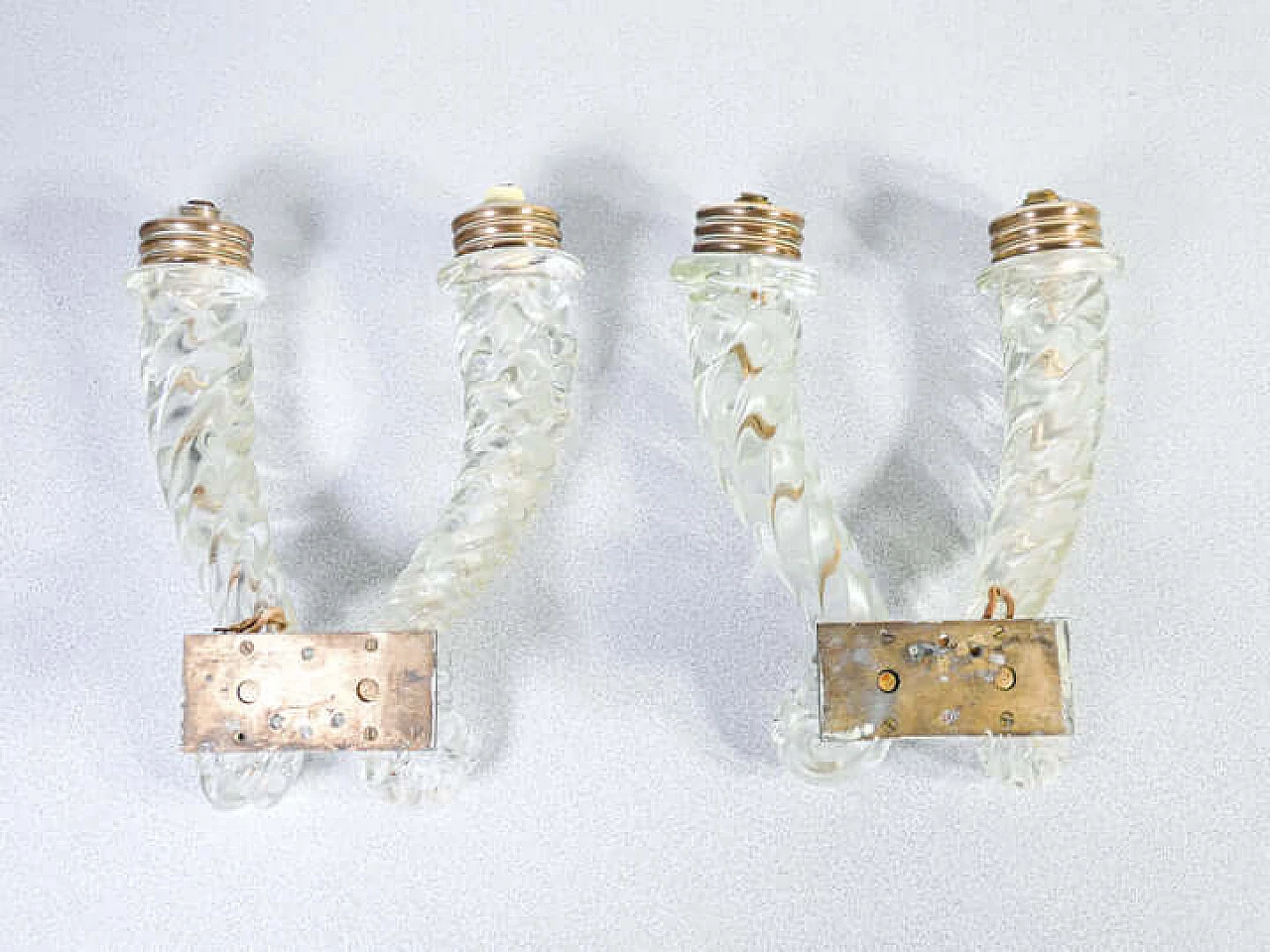 Coppia di applique in vetro soffiato e bronzo di Barovier, inizio '900 12