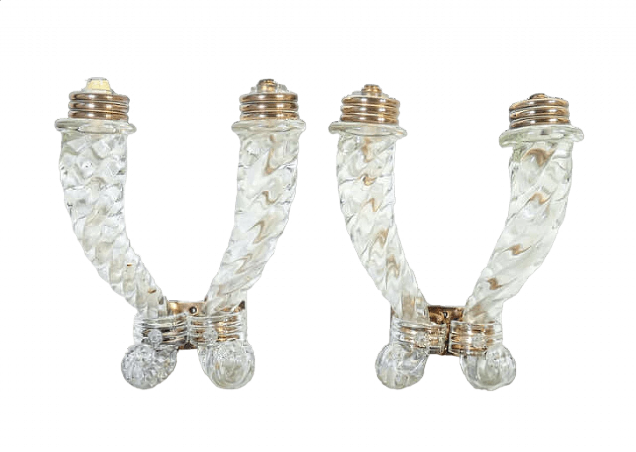 Coppia di applique in vetro soffiato e bronzo di Barovier, inizio '900 13