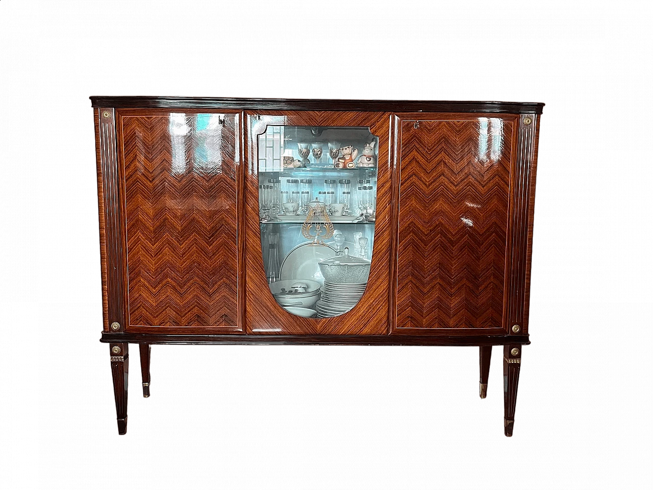 Credenza in legno con applicazioni in ottone nello stile di Paolo Buffa, anni '50 17