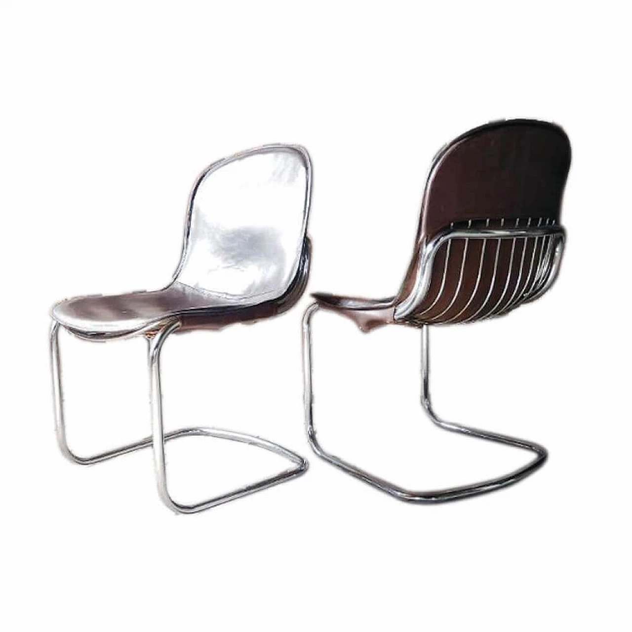 Coppia di sedie con struttura cromata rivestita in pelle di Gastone Rinaldi, anni '60 1