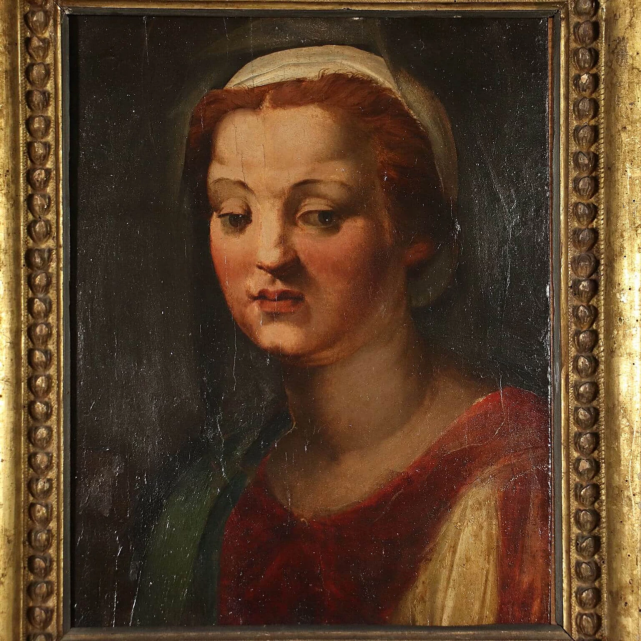 Female head in the manner of Andrea del Sarto, tempera on panel, 16th century 1