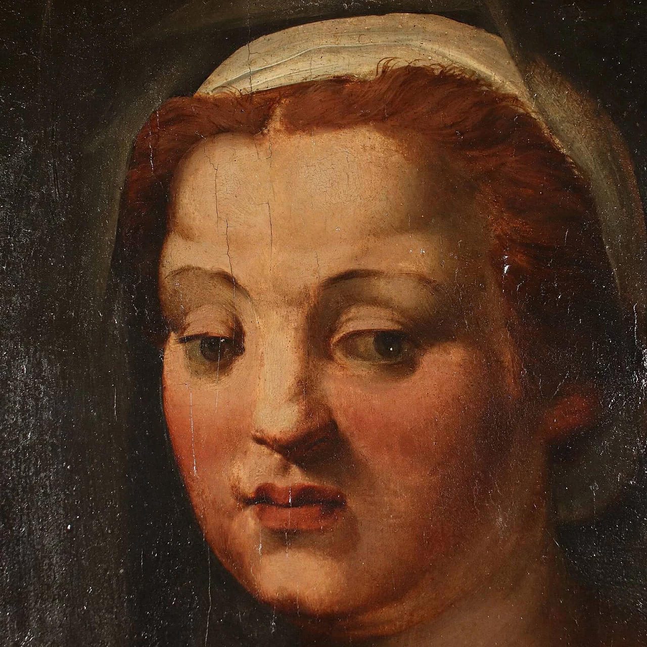 Female head in the manner of Andrea del Sarto, tempera on panel, 16th century 3