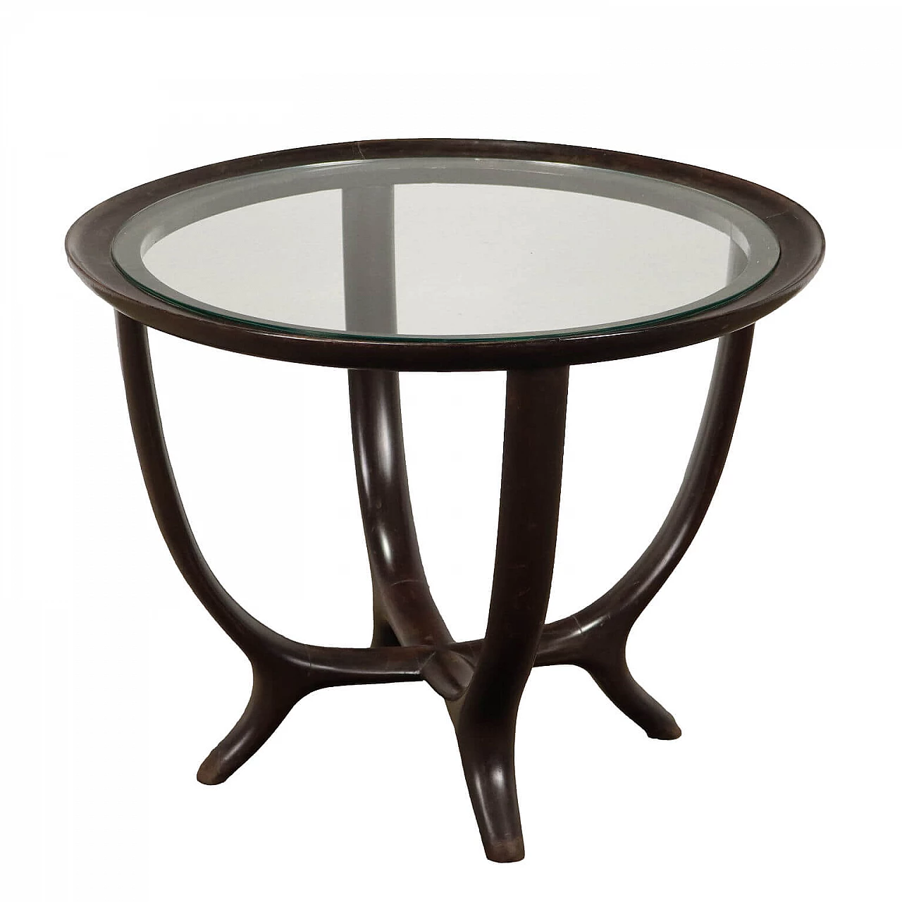 Ebony-stained wooden coffee table with glass top, 1950s 1