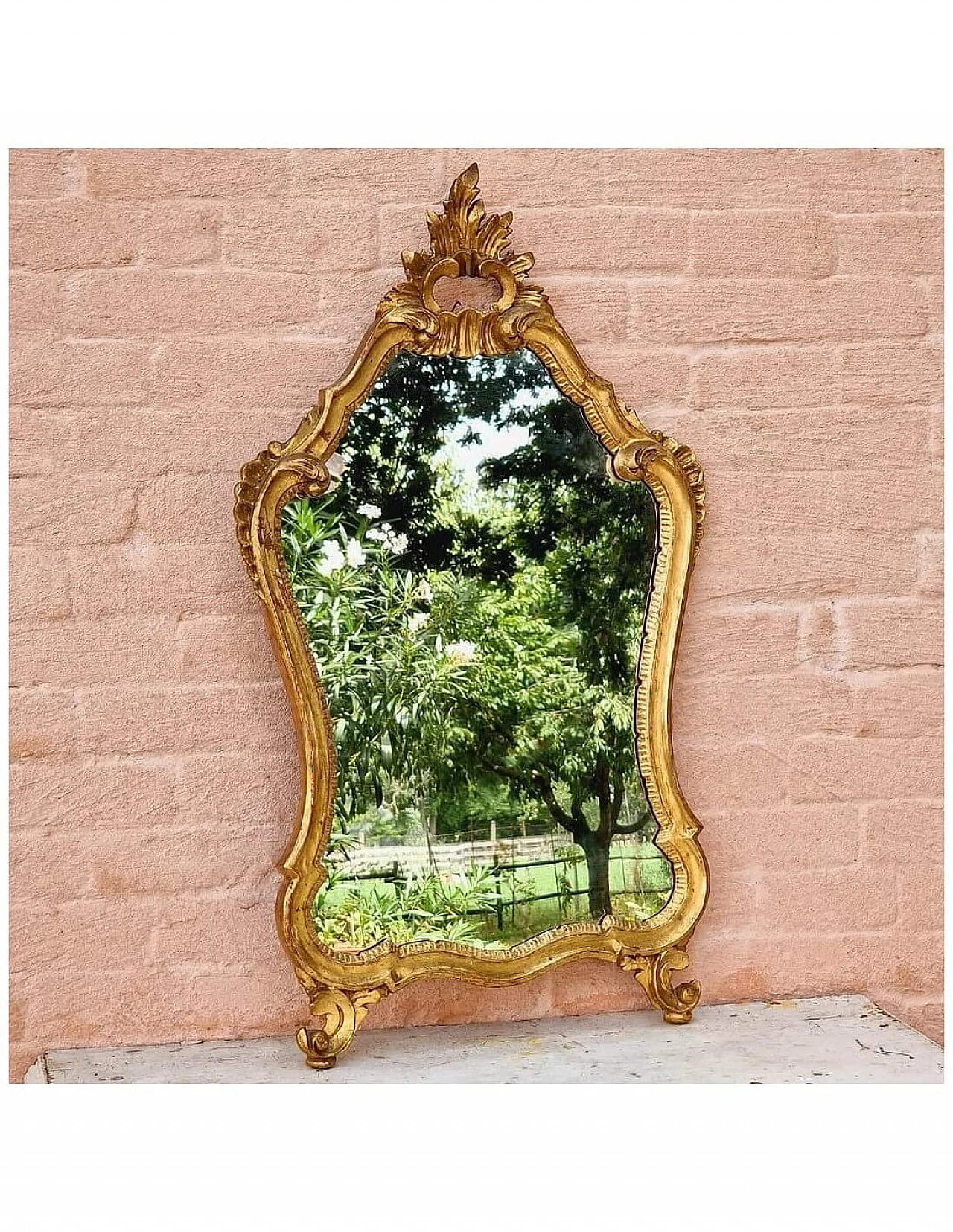 Carved and gilded wood mirror, 1950s 6