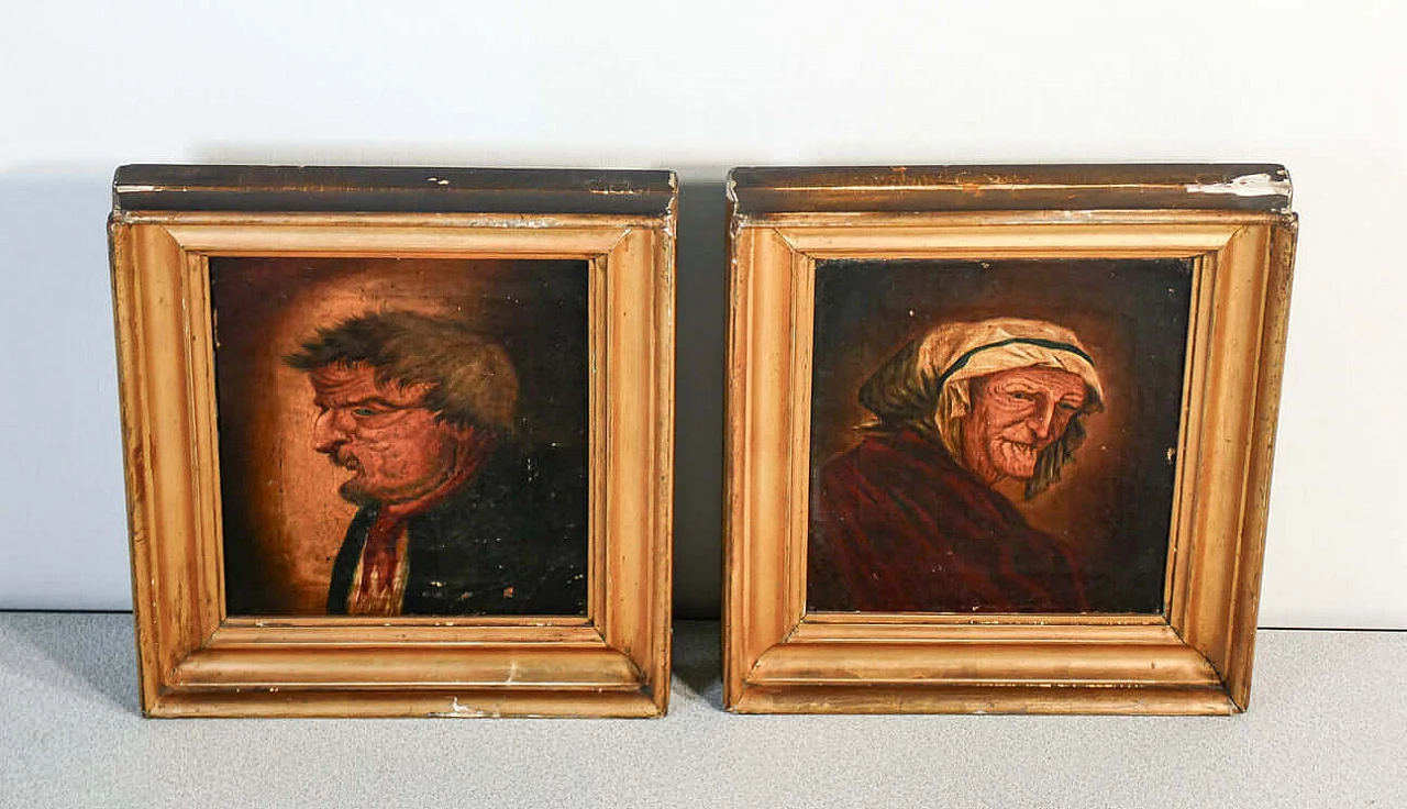 Pair of grotesque portraits, oil on canvas, 19th century 10