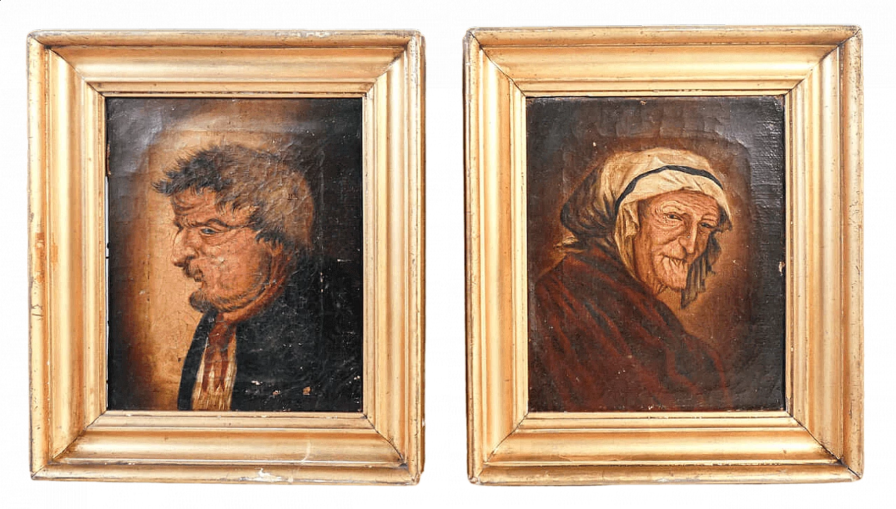 Pair of grotesque portraits, oil on canvas, 19th century 11